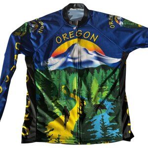 Cycling Jersey XXL Oregon Club Cut Blue Green Yellow Dry Wick Ziper Kathy Sarns